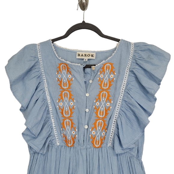 🎄SALE🎄Barok Paris Stripe Embroidered Cotton Maxi Dress - Picture 3 of 8